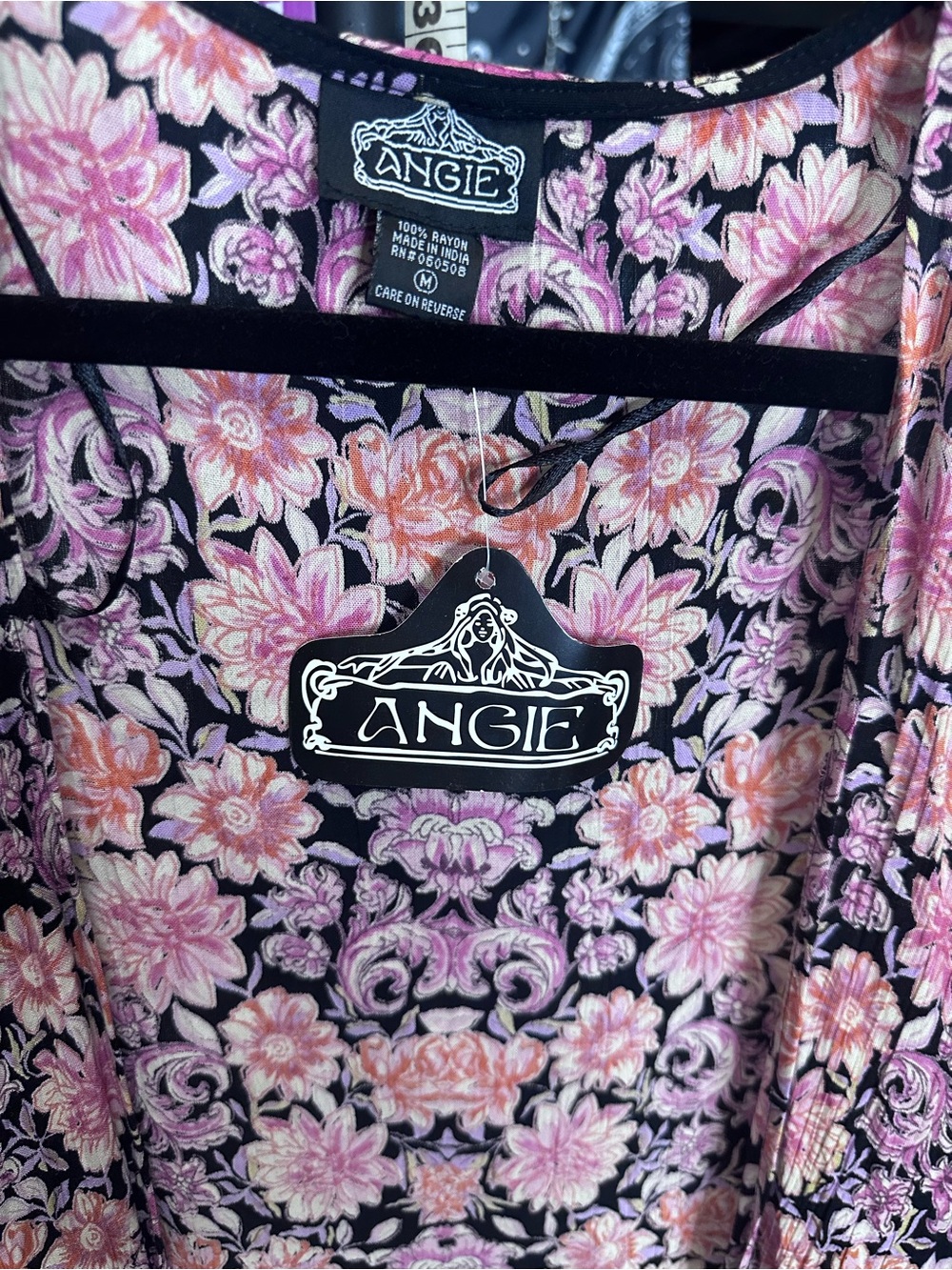 Angie Black Kimono Cardigan with Pink Floral Trim - Picture 6 of 7
